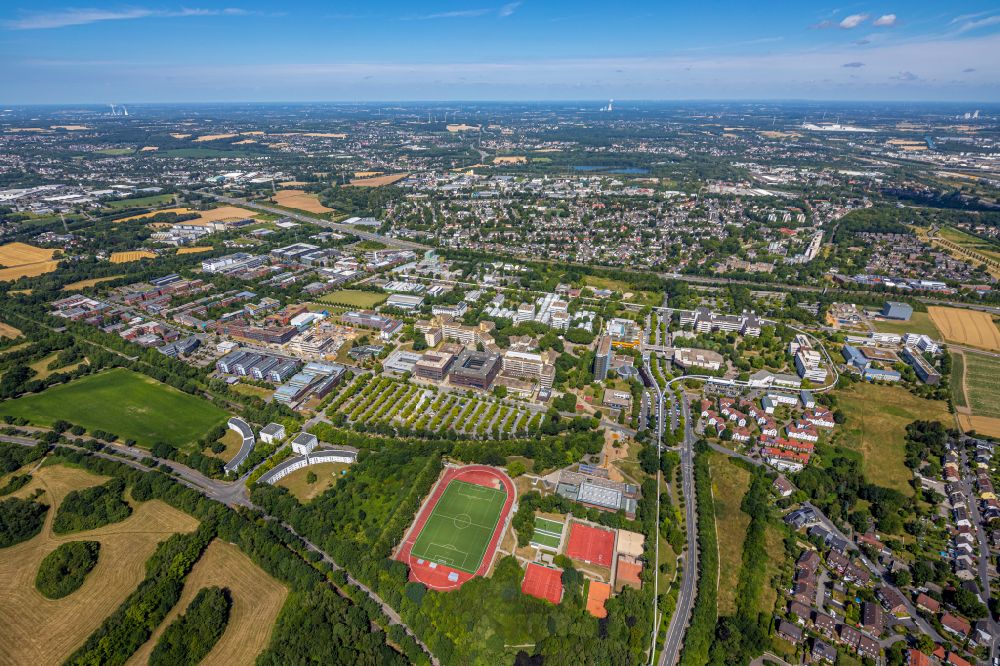 Dortmund from above - Village view on the edge of agricultural fields and land on Meitherweg in the district Barop in Dortmund in the state North Rhine-Westphalia, Germany