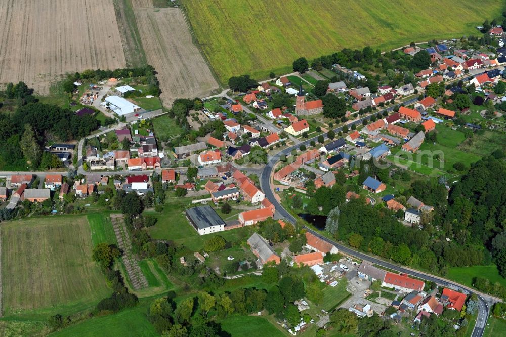 Papenbruch from the bird's eye view: Village view on the edge of agricultural fields and land in Papenbruch in the state Brandenburg, Germany