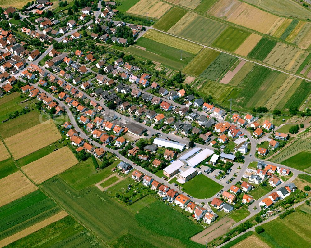 Aerial image Pfäffingen - Village view on the edge of agricultural fields and land in Pfäffingen in the state Baden-Wuerttemberg, Germany