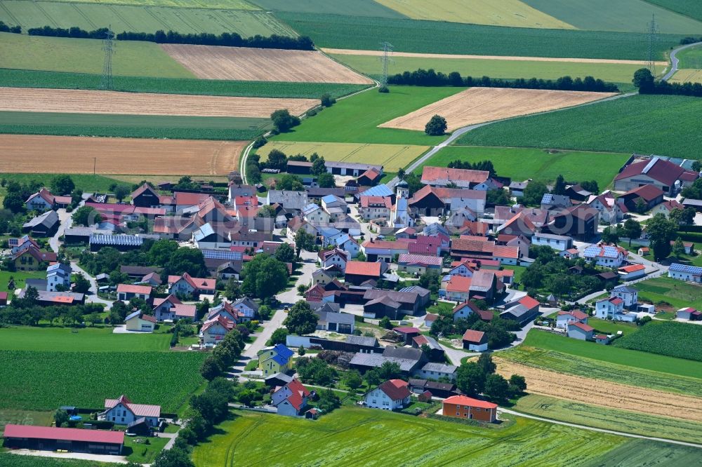 Raitenbuch from the bird's eye view: Village view on the edge of agricultural fields and land in Raitenbuch in the state Bavaria, Germany