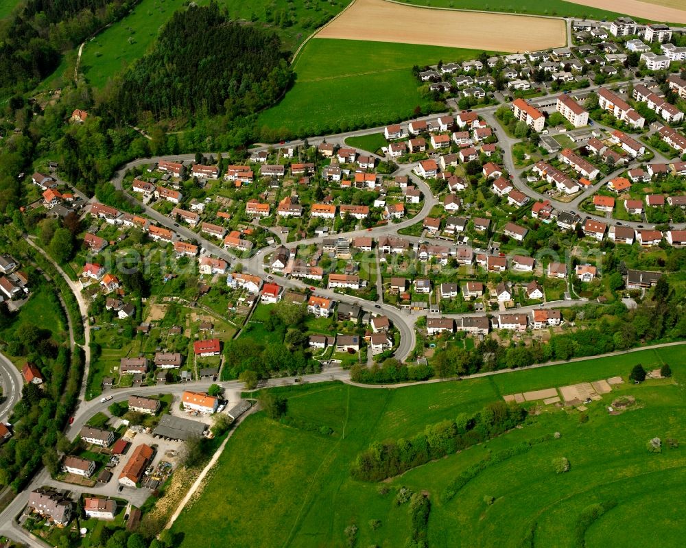Rechberghausen from above - Village view on the edge of agricultural fields and land in Rechberghausen in the state Baden-Wuerttemberg, Germany