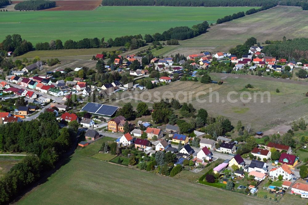 Aerial image Rehagen - Village view on the edge of agricultural fields and land in Rehagen in the state Brandenburg, Germany