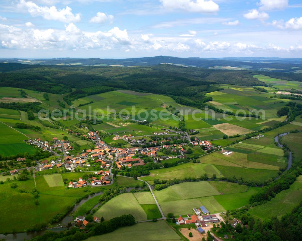 Aerial image Rimbach - Village view on the edge of agricultural fields and land in Rimbach in the state Hesse, Germany