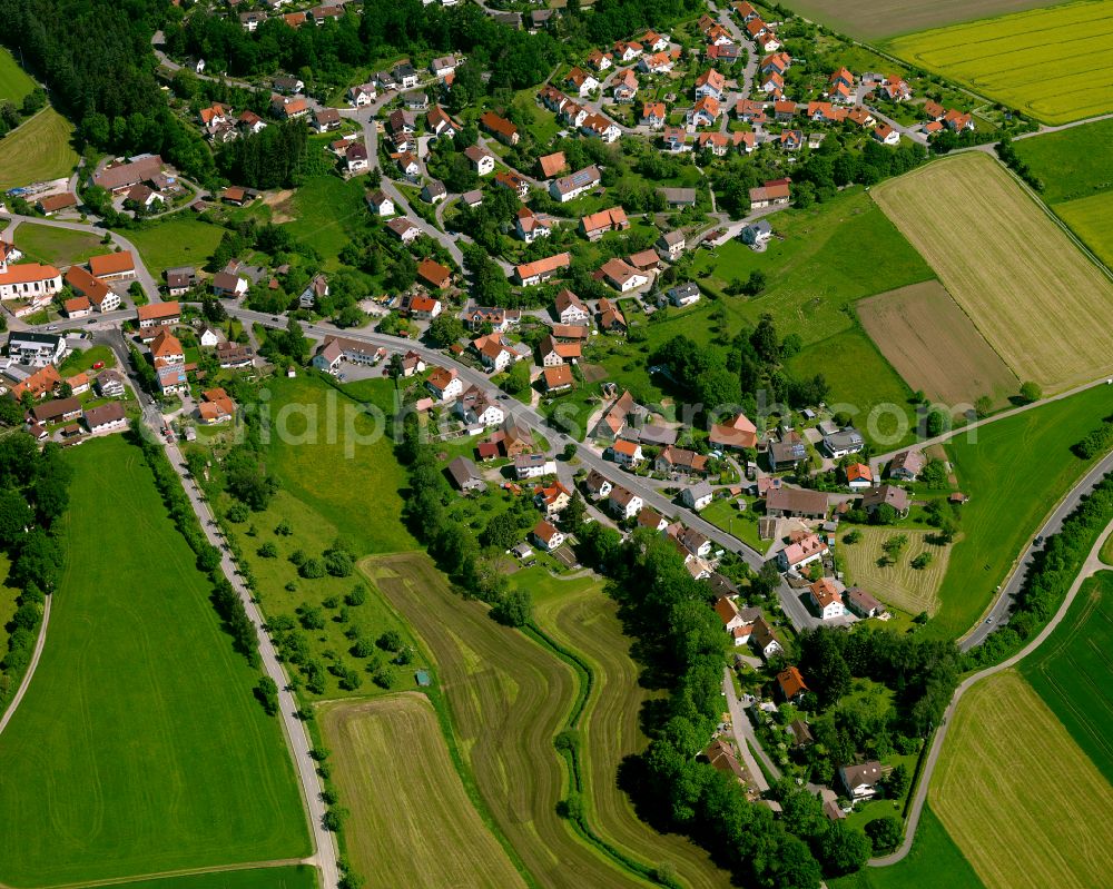 Aerial image Ringschnait - Village view on the edge of agricultural fields and land in Ringschnait in the state Baden-Wuerttemberg, Germany