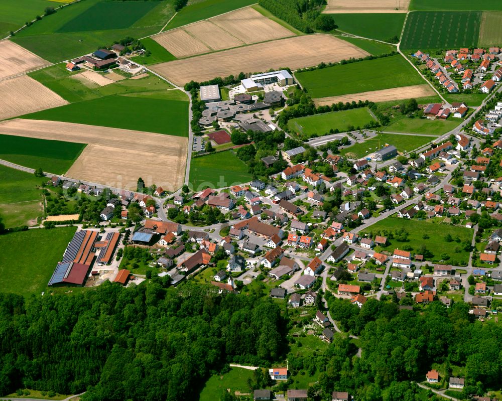 Rißegg from the bird's eye view: Village view on the edge of agricultural fields and land in Rißegg in the state Baden-Wuerttemberg, Germany