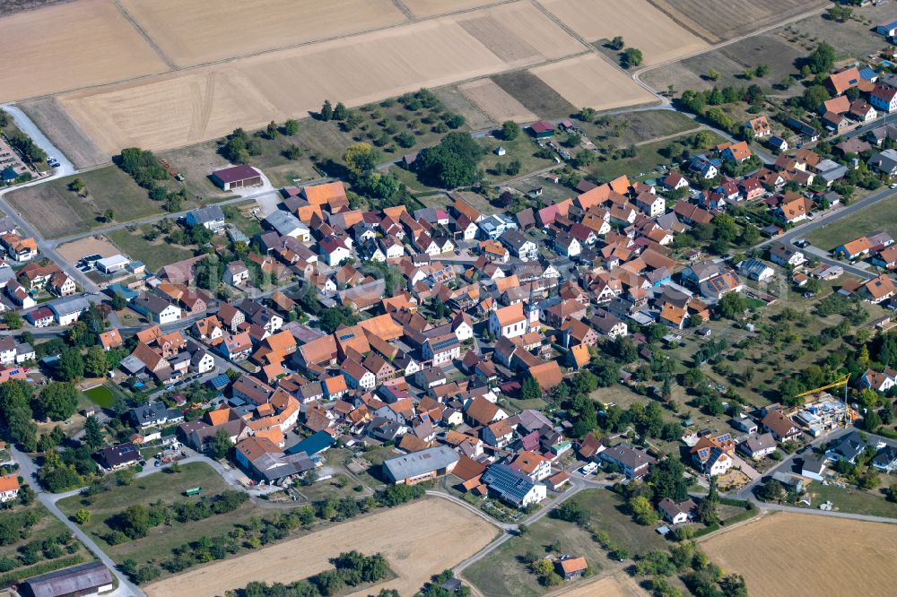 Aerial photograph Roden - Village view on the edge of agricultural fields and land in Roden in the state Bavaria, Germany
