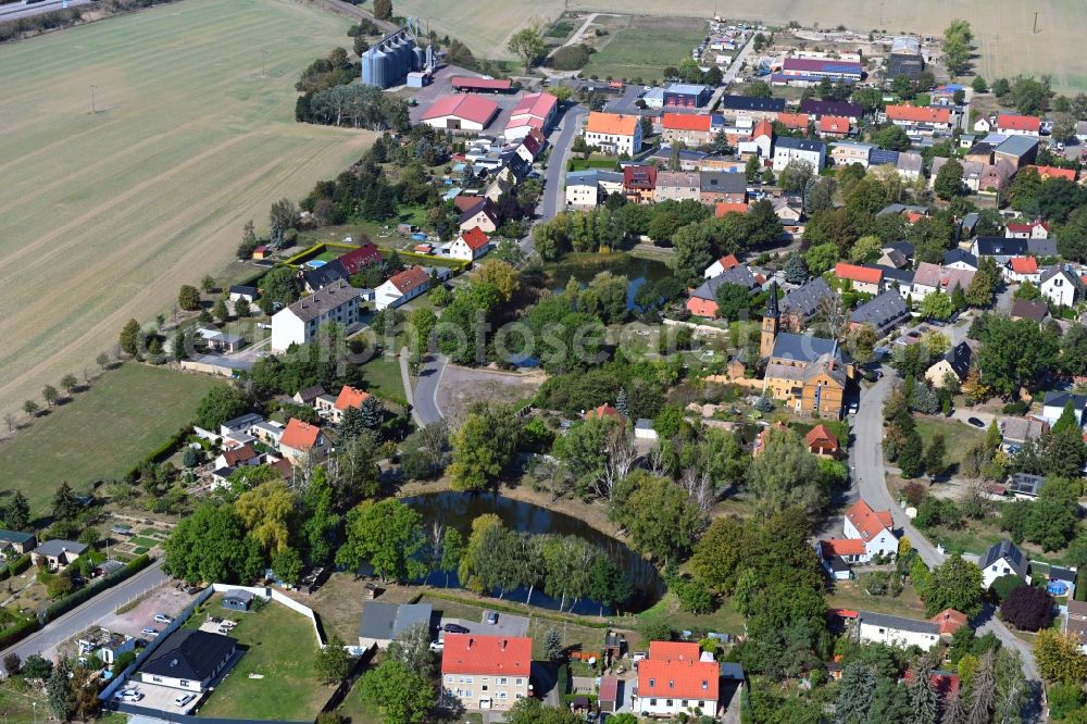 Aerial image Sandersdorf-Brehna - Village view on the edge of agricultural fields and land in Sandersdorf-Brehna in the state Saxony-Anhalt, Germany