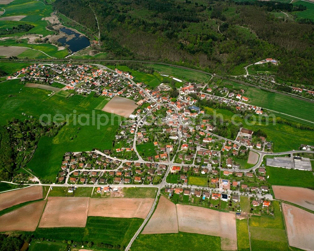 Schalkhausen from above - Village view on the edge of agricultural fields and land in Schalkhausen in the state Bavaria, Germany