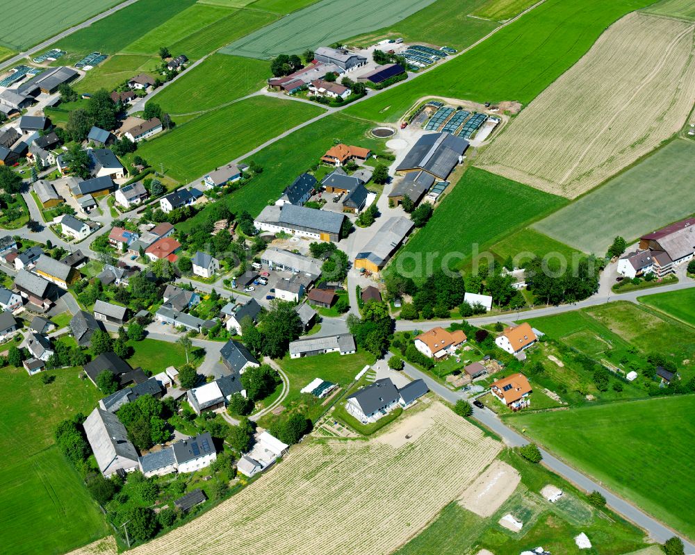 Schauenstein from above - Village view on the edge of agricultural fields and land in the district Neudorf in Schauenstein in the state Bavaria, Germany