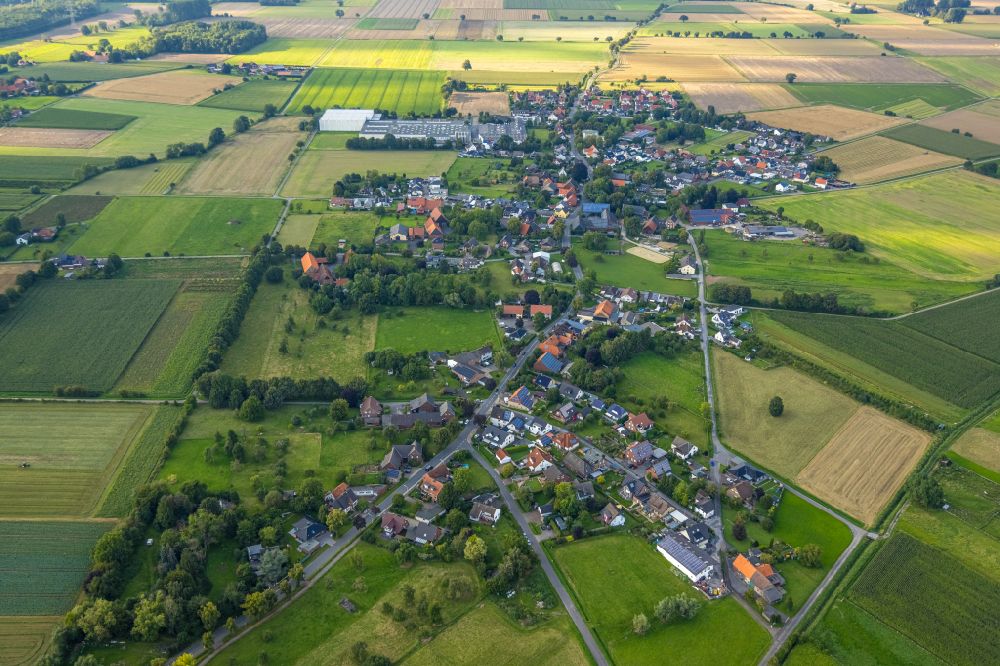 Sönnern from above - Village view on the edge of agricultural fields and land in Soennern in the state North Rhine-Westphalia, Germany