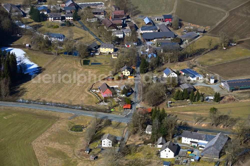 Aerial image Solg - Village view on the edge of agricultural fields and land in Solg in the state Bavaria, Germany
