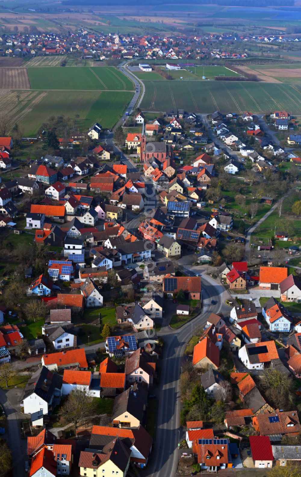 Aerial image Steinbach - Village view on the edge of agricultural fields and land in Steinbach in the state Baden-Wuerttemberg, Germany