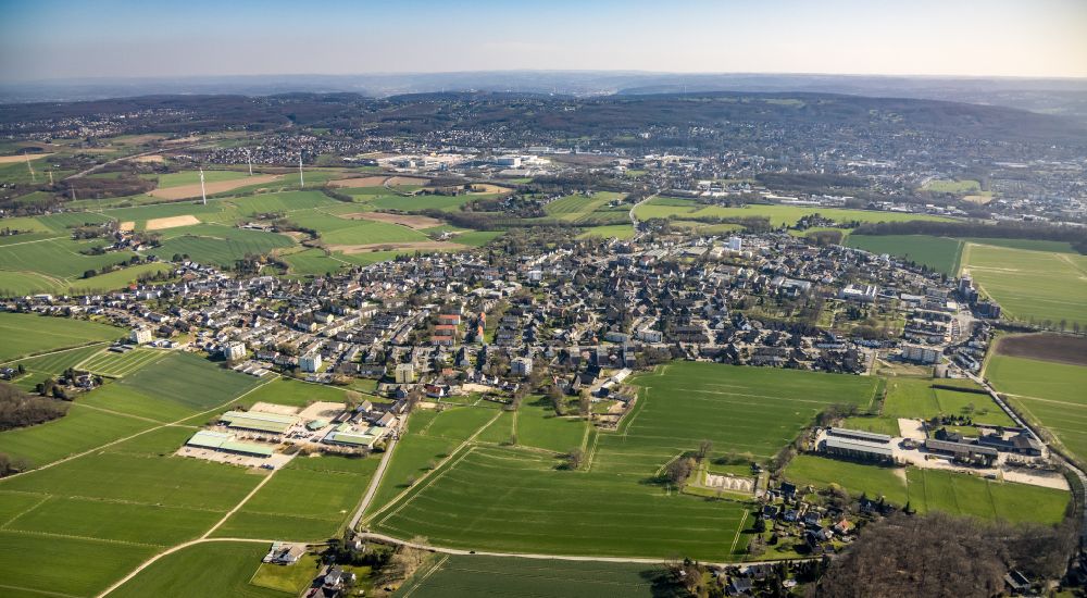 Aerial photograph Stockum - Village view on the edge of agricultural fields and land in Stockum at Ruhrgebiet in the state North Rhine-Westphalia, Germany
