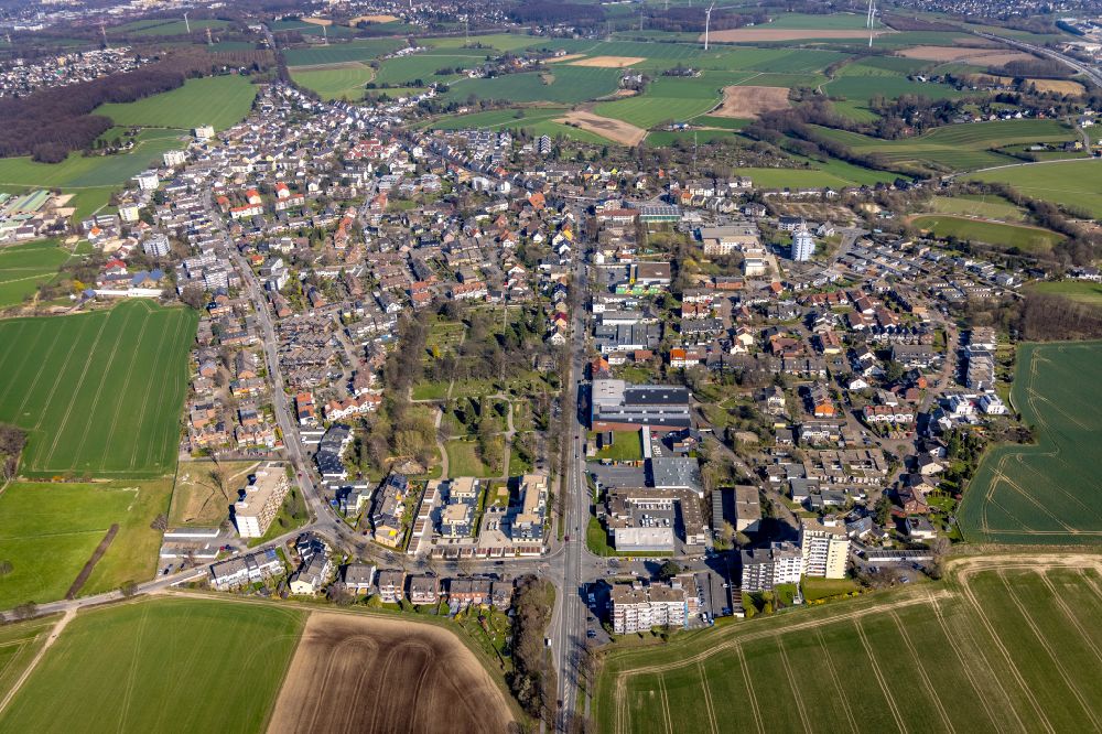 Stockum from above - Village view on the edge of agricultural fields and land in Stockum at Ruhrgebiet in the state North Rhine-Westphalia, Germany