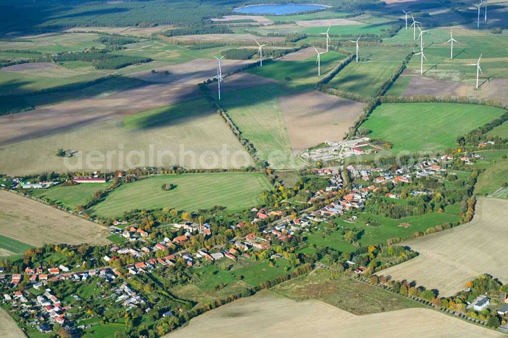 Aerial photograph Suckow - Village view on the edge of agricultural fields and land in Suckow in the state Mecklenburg - Western Pomerania, Germany