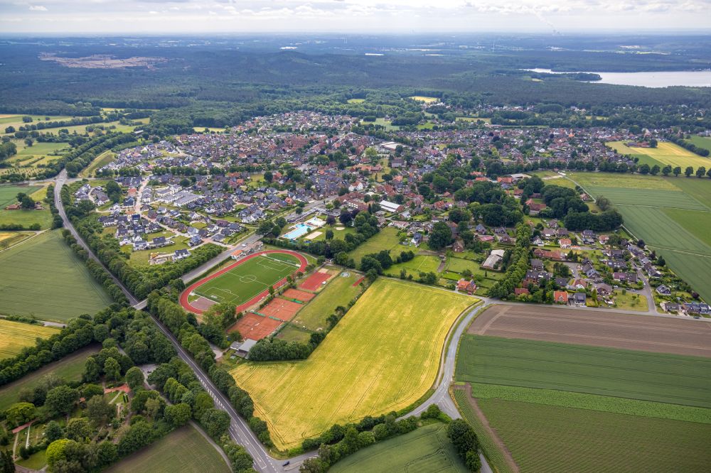 Sythen from above - Village view on the edge of agricultural fields and land in Sythen in the state North Rhine-Westphalia, Germany
