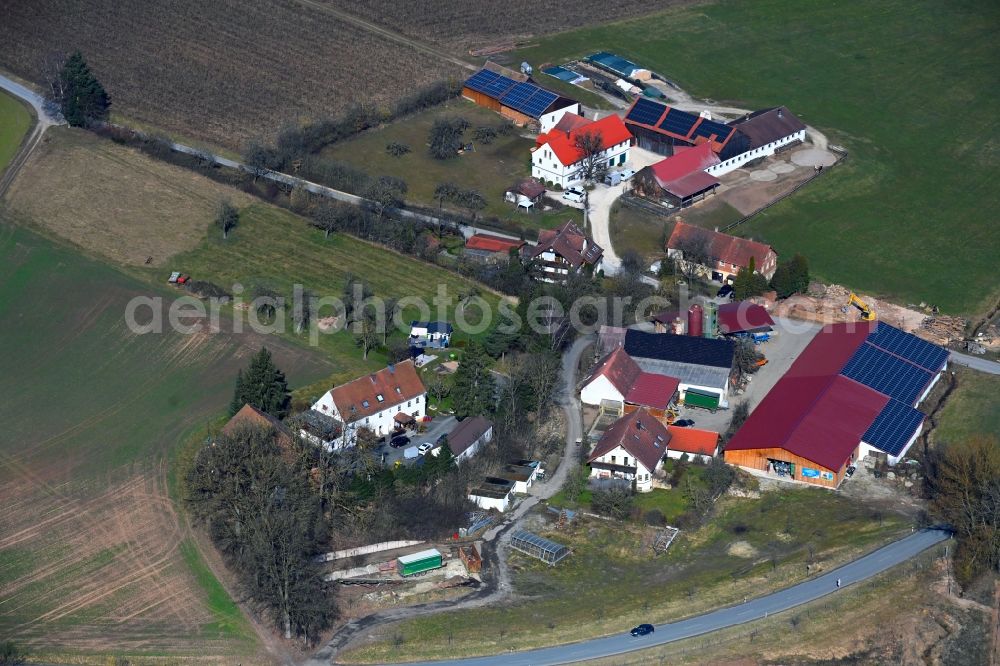 Tannenbach from the bird's eye view: Village view on the edge of agricultural fields and land in Tannenbach in the state Bavaria, Germany