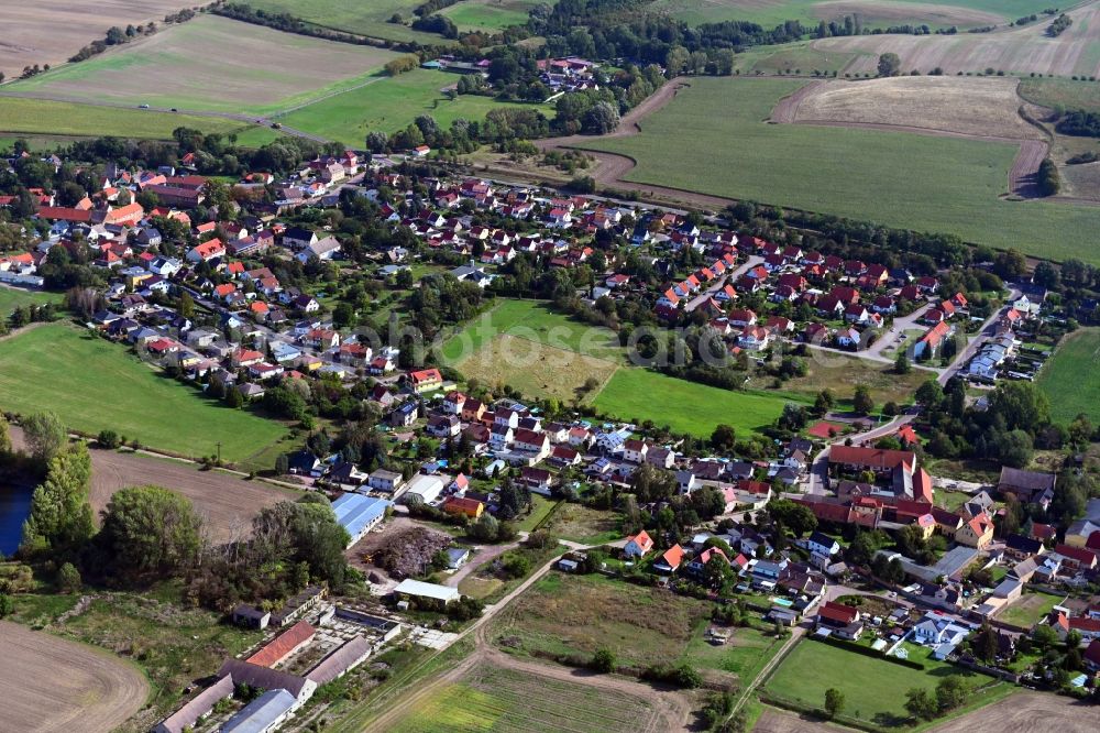 Teicha from the bird's eye view: Village view on the edge of agricultural fields and land in Teicha in the state Saxony-Anhalt, Germany
