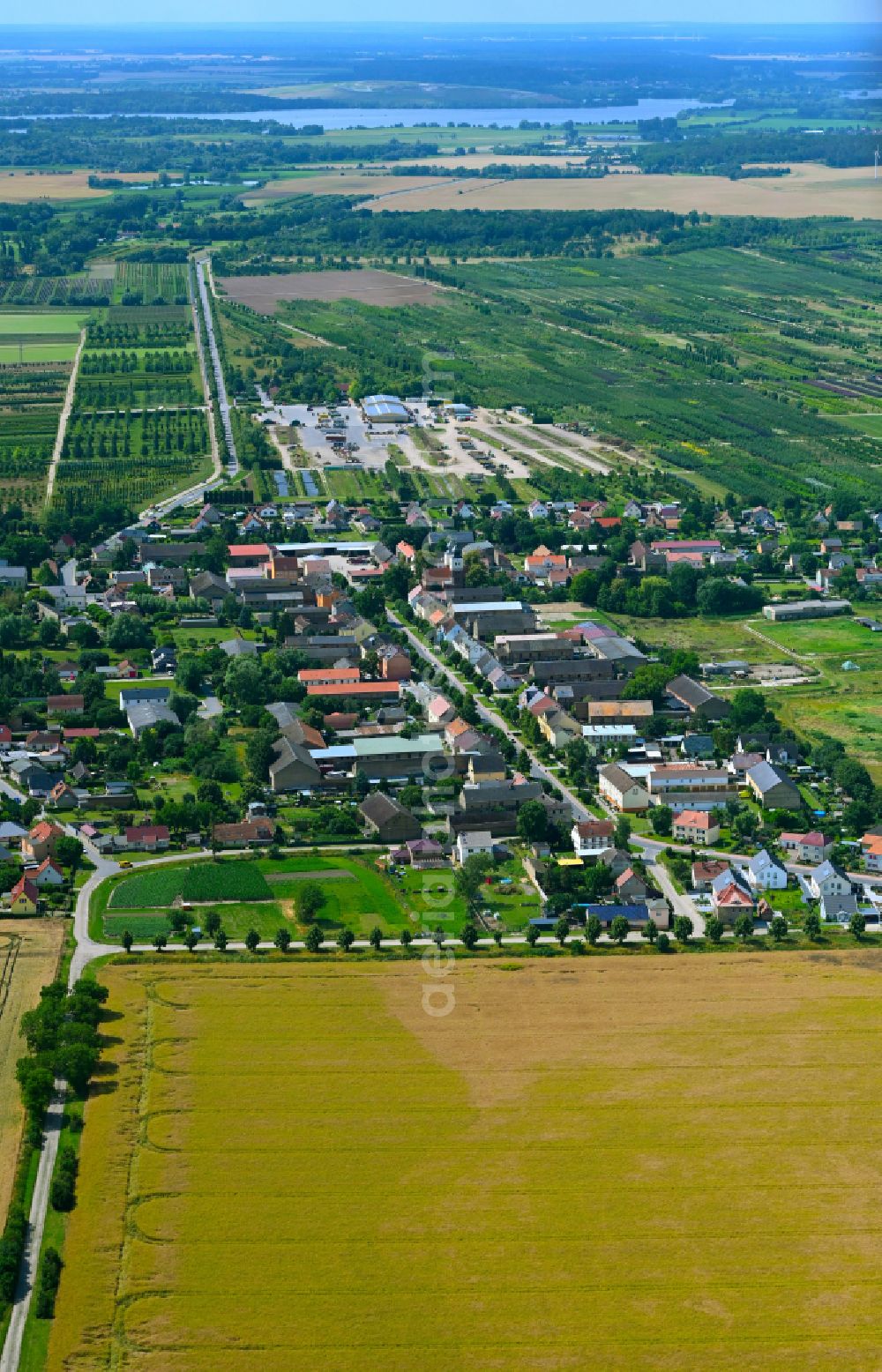 Aerial photograph Tremmen - Village view on the edge of agricultural fields and land in Tremmen in the state Brandenburg, Germany