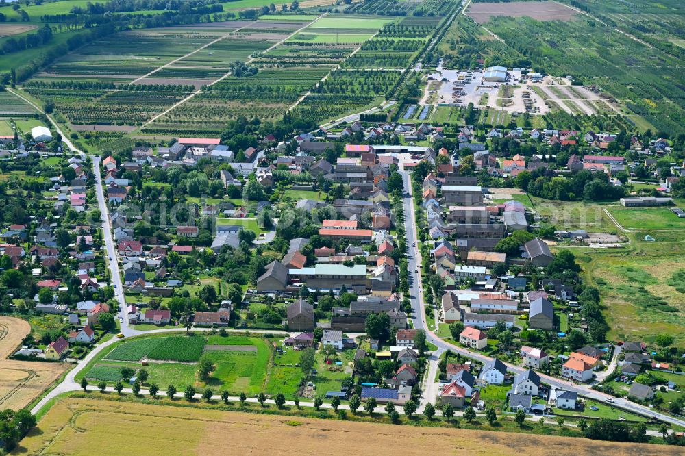Tremmen from above - Village view on the edge of agricultural fields and land in Tremmen in the state Brandenburg, Germany