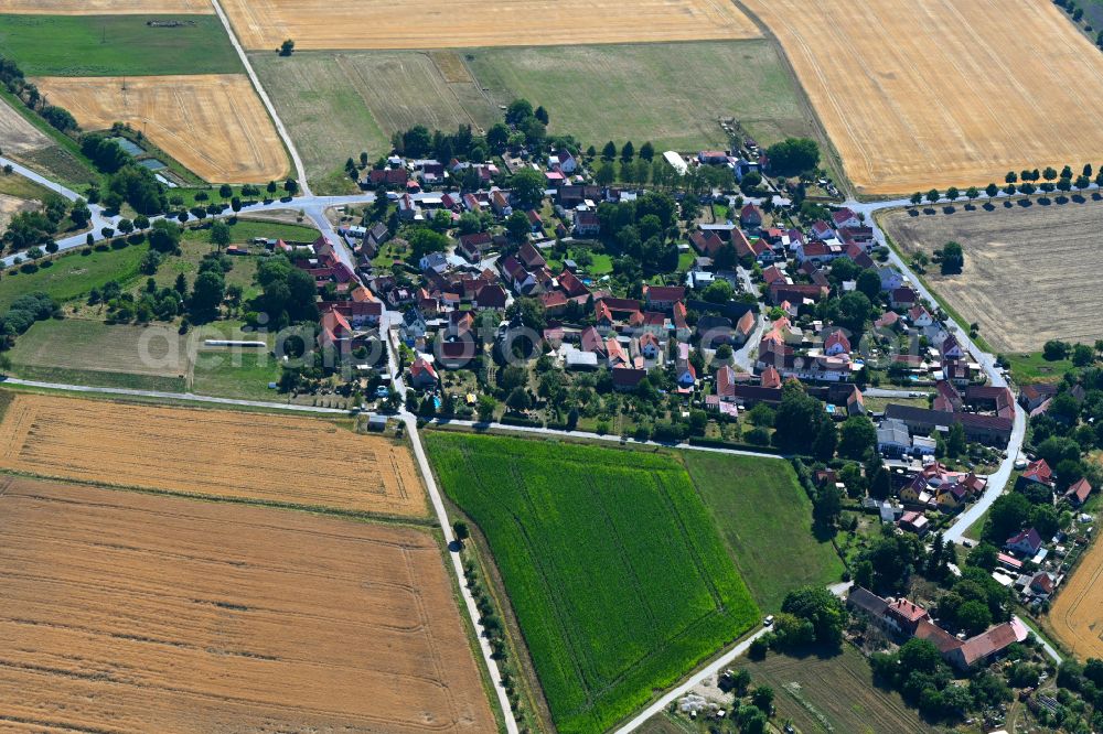 Aerial image Troistedt - Village view on the edge of agricultural fields and land in Troistedt in the state Thuringia, Germany