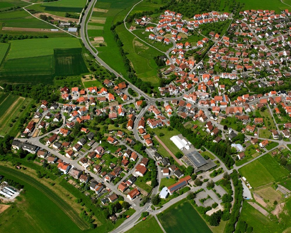 Aerial photograph Unterbrüden - Village view on the edge of agricultural fields and land in Unterbrüden in the state Baden-Wuerttemberg, Germany