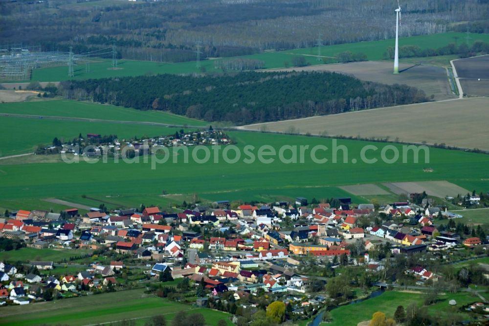 Aerial image Vierraden - Village view on the edge of agricultural fields and land in Vierraden in the state Brandenburg, Germany