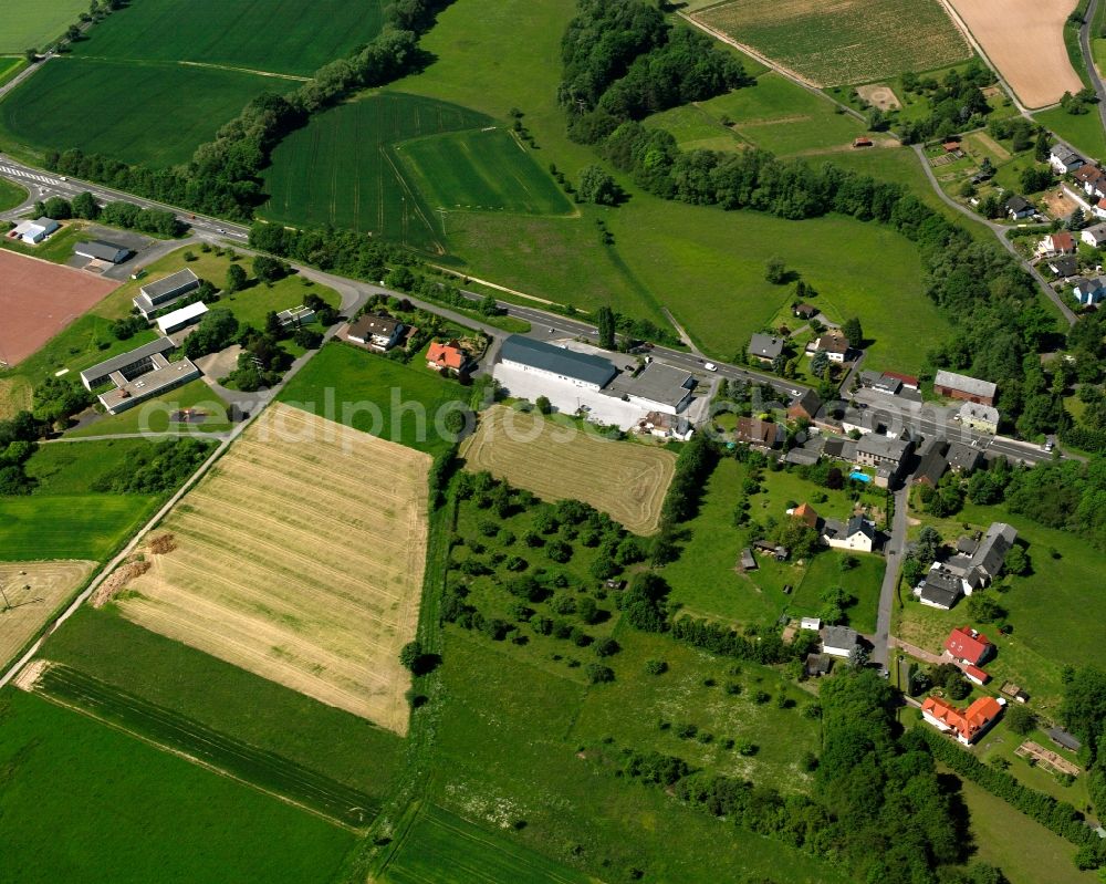 Aerial photograph Elbtal - Village view on the edge of agricultural fields and land on Vogelsanger Weg in Elbtal in the state Hesse, Germany