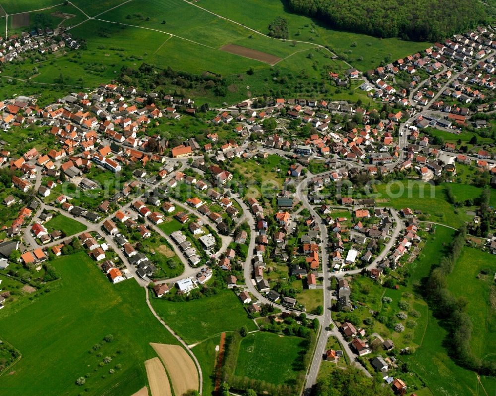 Aerial image Wangen - Village view on the edge of agricultural fields and land in Wangen in the state Baden-Wuerttemberg, Germany