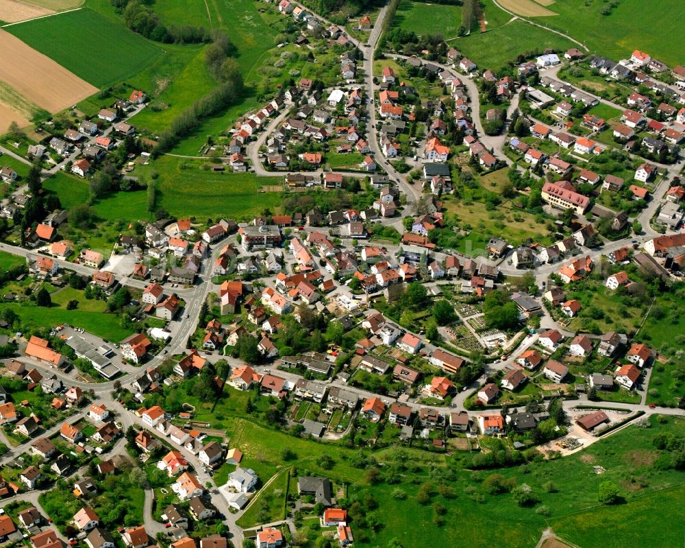 Wangen from above - Village view on the edge of agricultural fields and land in Wangen in the state Baden-Wuerttemberg, Germany