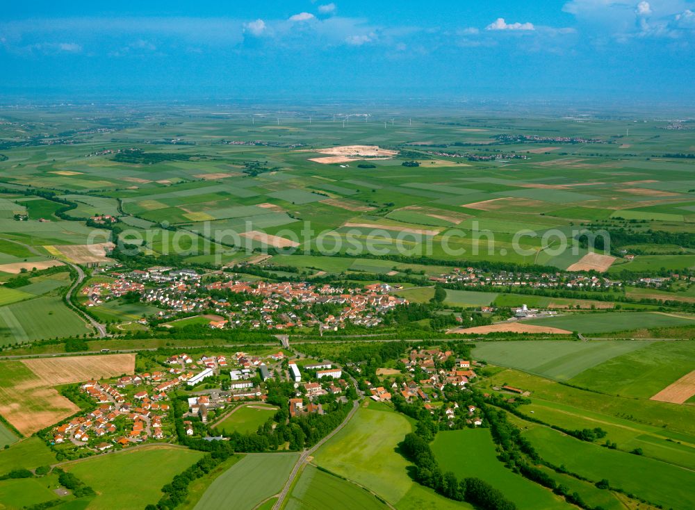 Weierhof from above - Village view on the edge of agricultural fields and land in Weierhof in the state Rhineland-Palatinate, Germany