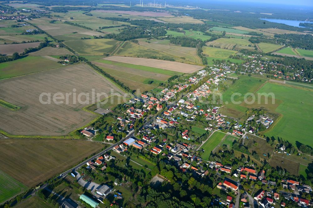 Aerial image Wensickendorf - Village view on the edge of agricultural fields and land in Wensickendorf in the state Brandenburg, Germany