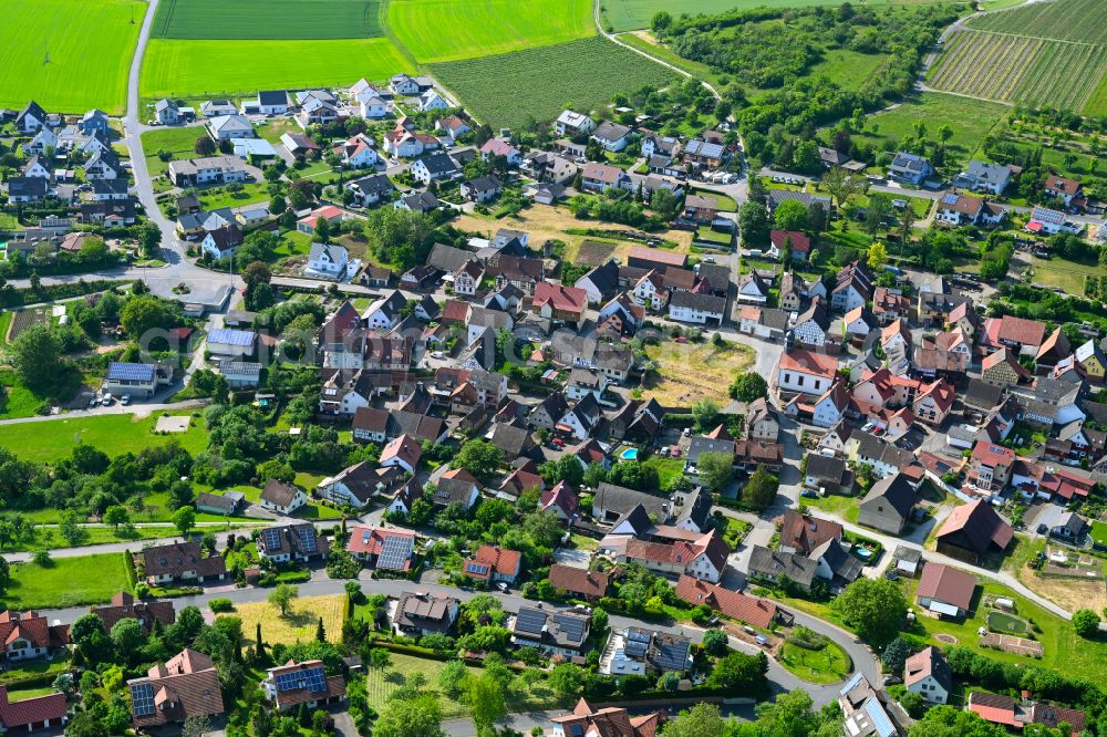 Aerial photograph Wertheim - Village view on the edge of agricultural fields and land in Wertheim in the state Baden-Wuerttemberg, Germany