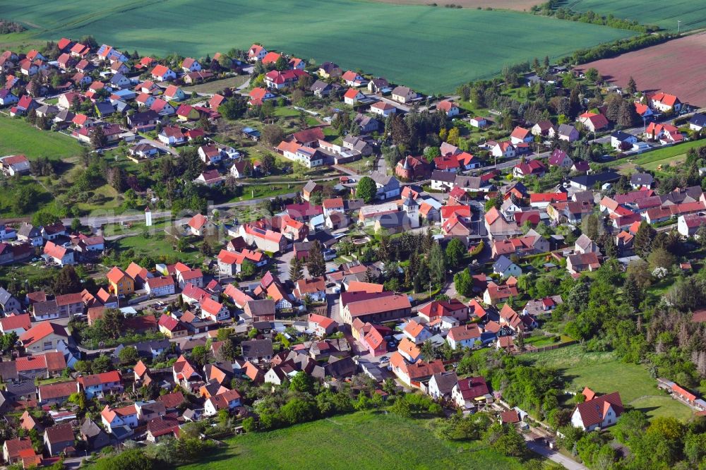 Wettelrode from the bird's eye view: Village view on the edge of agricultural fields and land in Wettelrode in the state Saxony-Anhalt, Germany