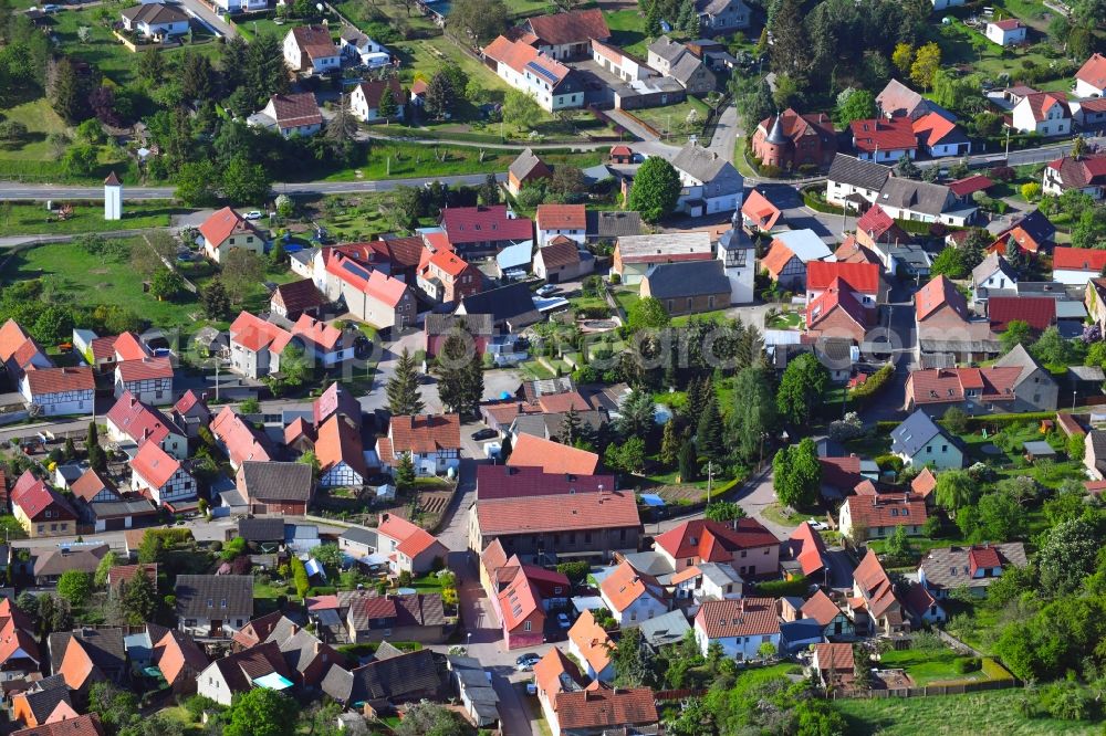 Wettelrode from above - Village view on the edge of agricultural fields and land in Wettelrode in the state Saxony-Anhalt, Germany