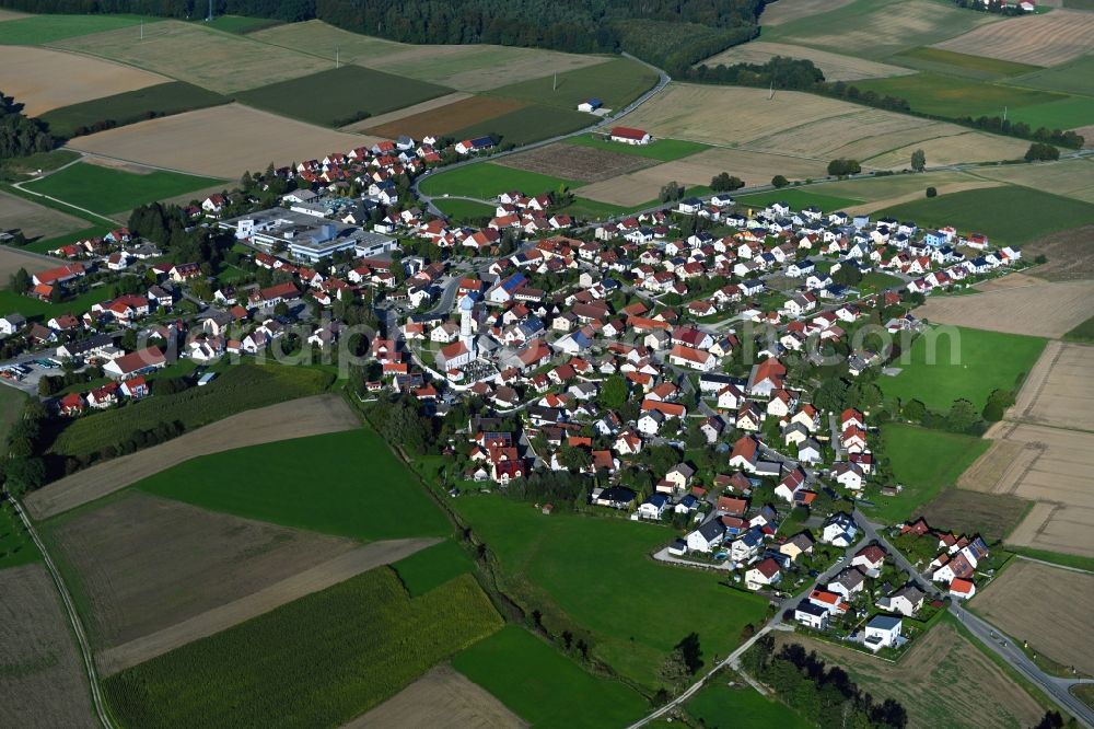 Aerial image Wiedenzhausen - Village view on the edge of agricultural fields and land in Wiedenzhausen in the state Bavaria, Germany