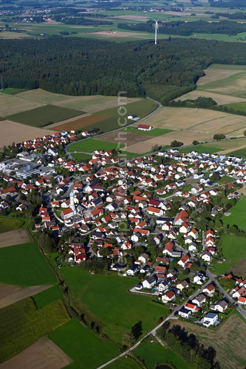 Aerial photograph Wiedenzhausen - Village view on the edge of agricultural fields and land in Wiedenzhausen in the state Bavaria, Germany