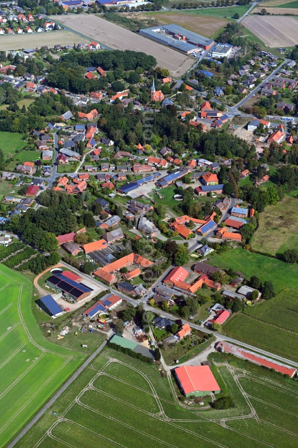 Aerial photograph Wieren - Village view on the edge of agricultural fields and land in Wieren in the state Lower Saxony, Germany