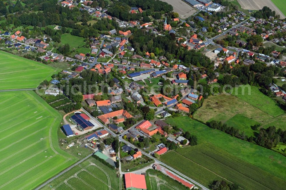 Wieren from above - Village view on the edge of agricultural fields and land in Wieren in the state Lower Saxony, Germany