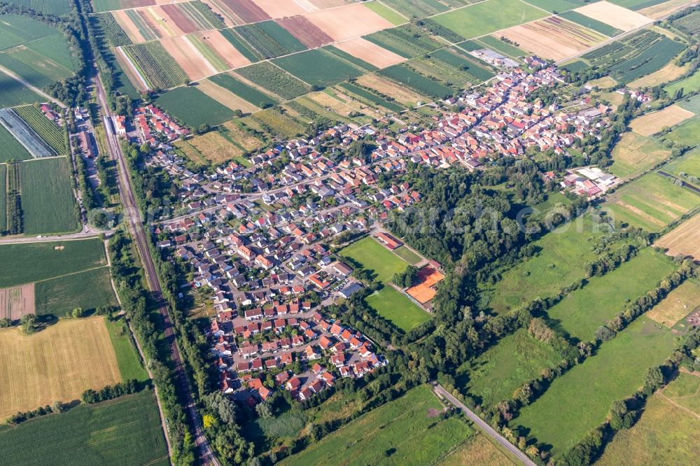 Winden from above - Village view on the edge of agricultural fields and land in Winden in the state Rhineland-Palatinate, Germany