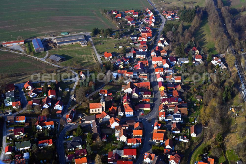 Aerial photograph Wölfershausen - Village view on the edge of agricultural fields and land in Woelfershausen in the state Thuringia, Germany