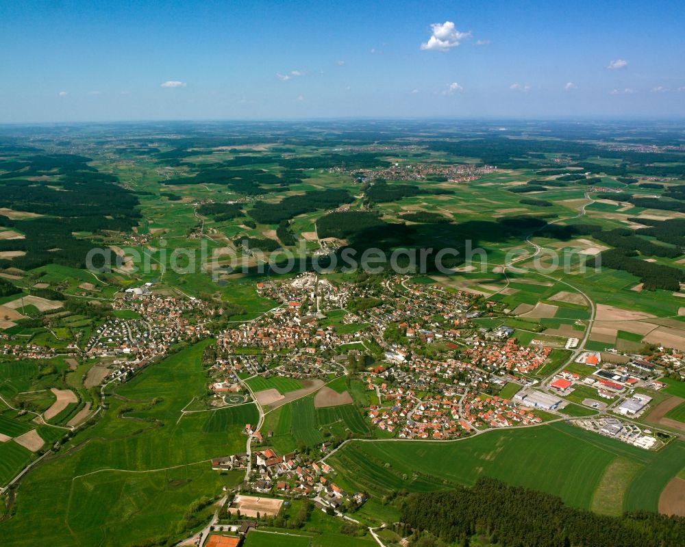 Wolfsau from the bird's eye view: Village view on the edge of agricultural fields and land in Wolfsau in the state Bavaria, Germany