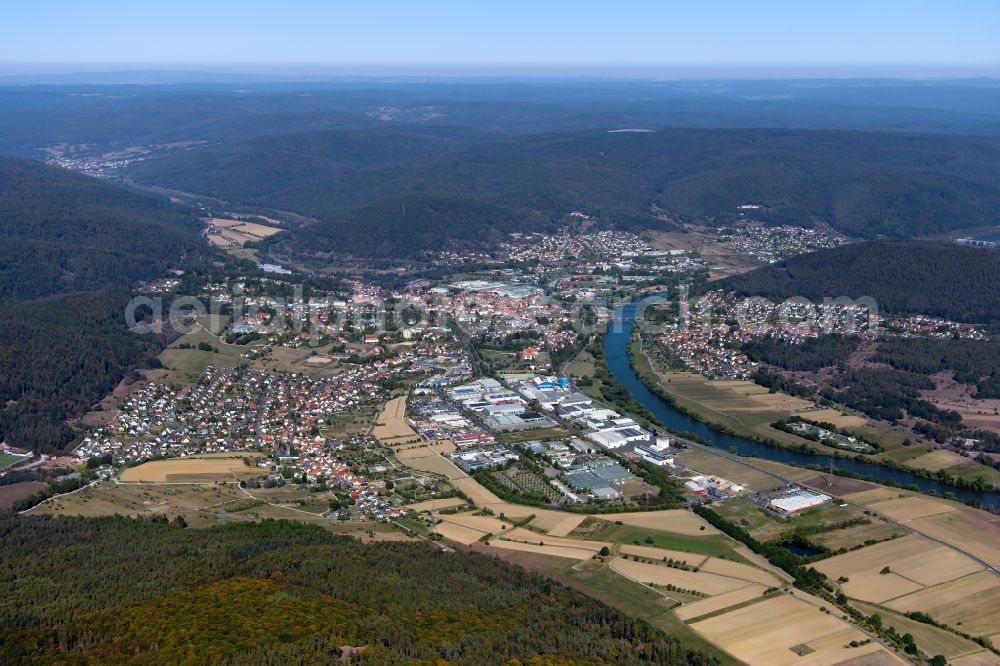 Aerial photograph Wombach - Village view on the edge of agricultural fields and land in Wombach in the state Bavaria, Germany