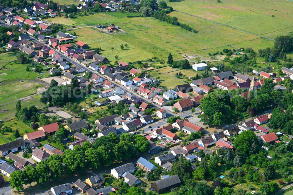 Zehlendorf from the bird's eye view: Village view on the edge of agricultural fields and land in Zehlendorf in the state Brandenburg, Germany