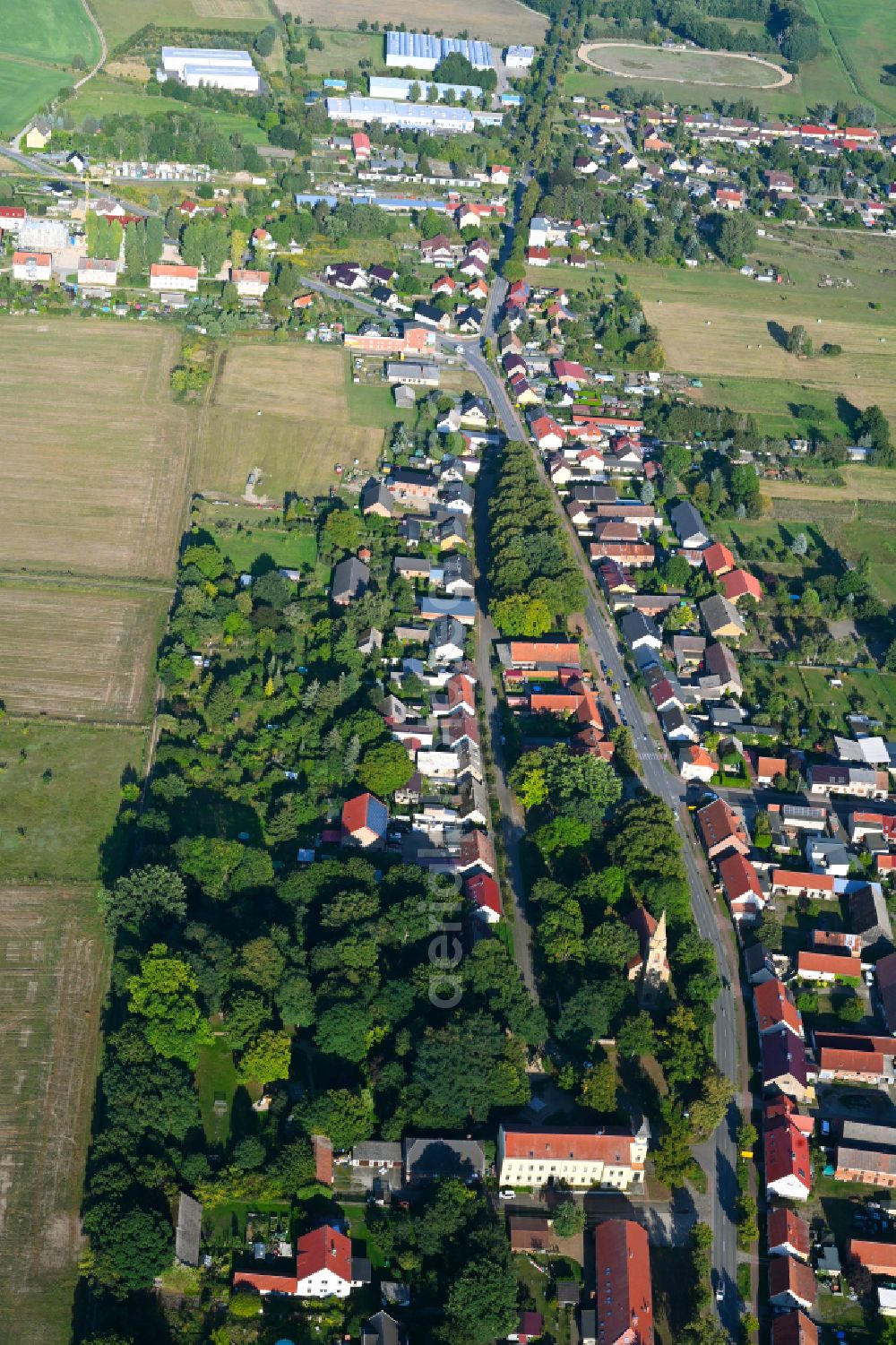 Zehlendorf from above - Village view on the edge of agricultural fields and land in Zehlendorf in the state Brandenburg, Germany