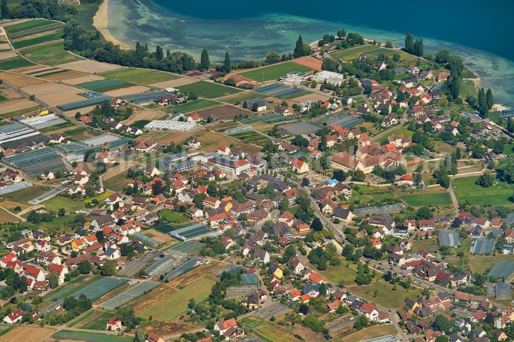 Aerial image Reichenau - Town View of the streets and houses of the residential areas in Reichenau in the state Baden-Wurttemberg, Germany