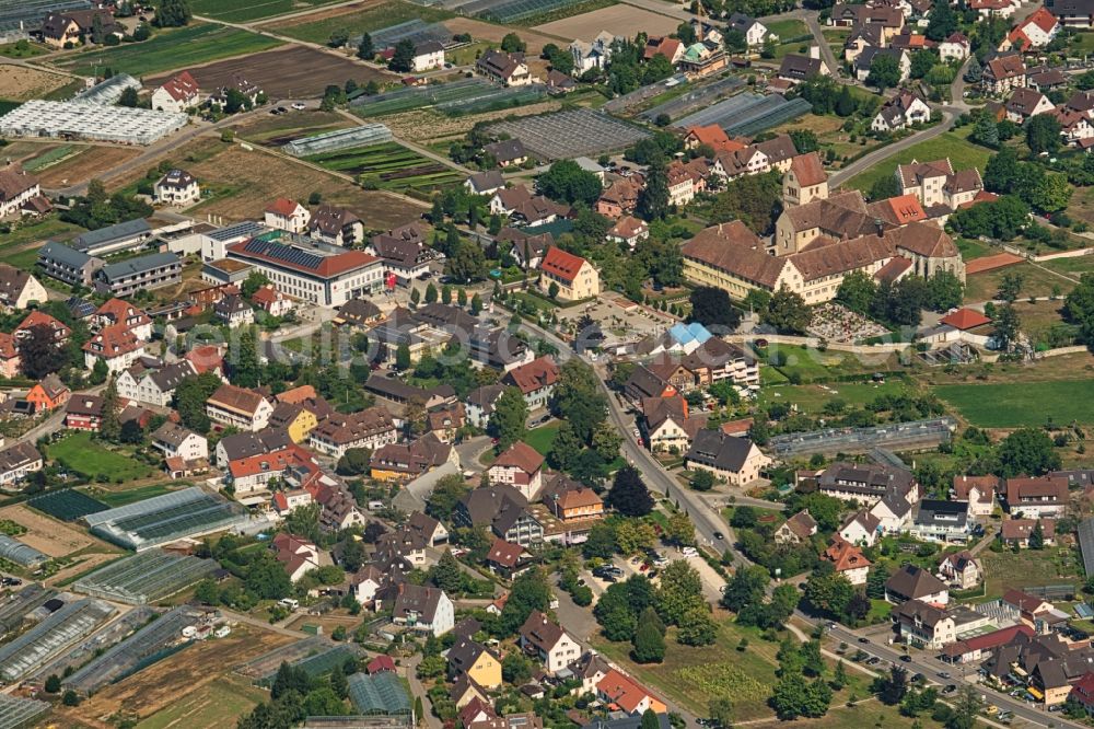 Reichenau from the bird's eye view: Town View of the streets and houses of the residential areas in Reichenau in the state Baden-Wurttemberg, Germany