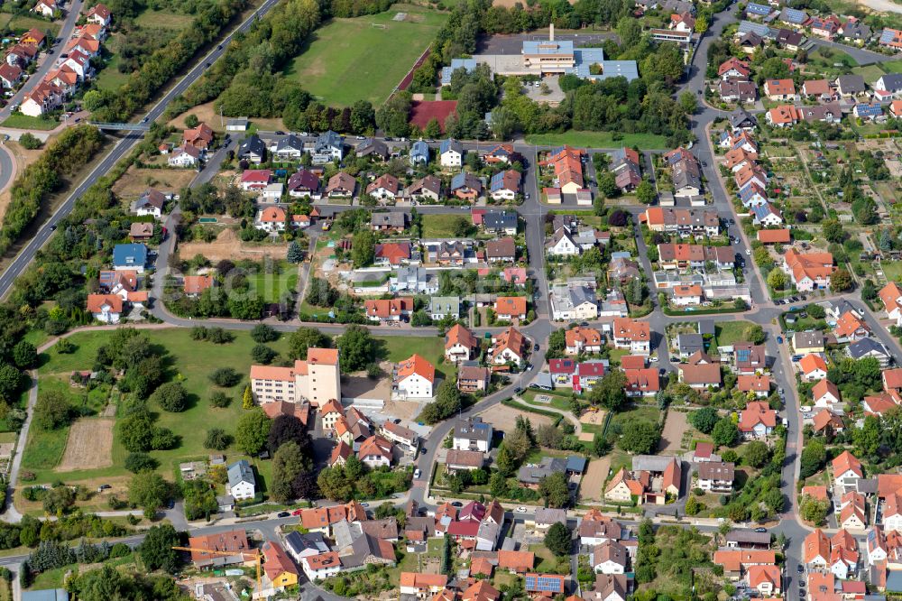 Retzbach from the bird's eye view: Town View of the streets and houses of the residential areas in Retzbach in the state Bavaria, Germany