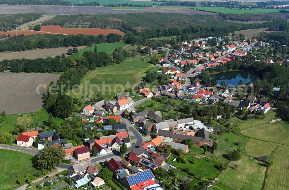 Reuden from above - Town View of the streets and houses of the residential areas in Reuden in the state Saxony-Anhalt, Germany