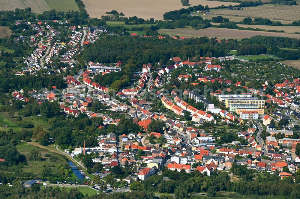 Aerial image Ribnitz-Damgarten - Town View of the streets and houses of the residential areas in the district Damgarten in Ribnitz-Damgarten at the baltic sea coast in the state Mecklenburg - Western Pomerania, Germany